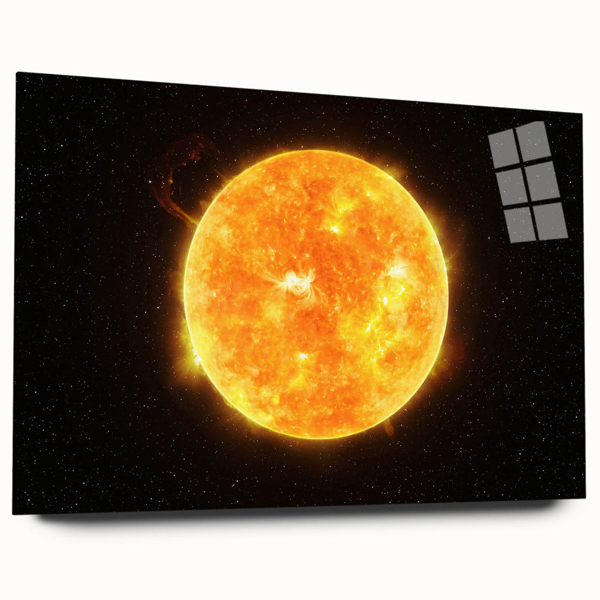 Detailed Sun in Space – Fiery Sun Wall Art with Solar Flares and Stars
