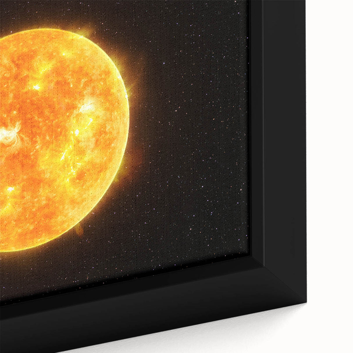 Detailed Sun in Space – Fiery Sun Wall Art with Solar Flares and Stars