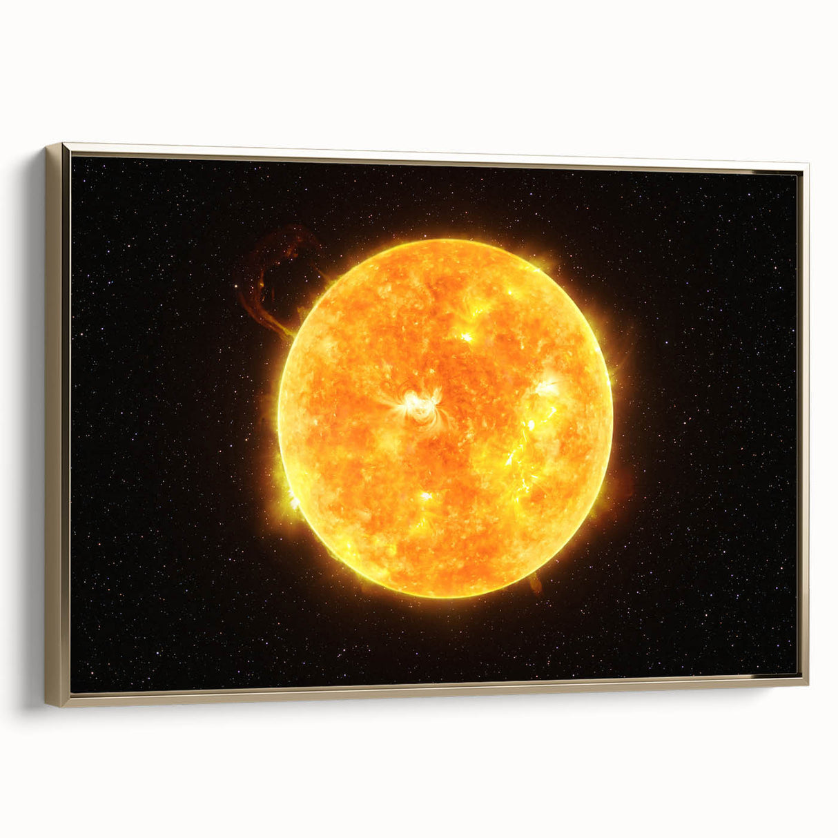 Detailed Sun in Space – Fiery Sun Wall Art with Solar Flares and Stars