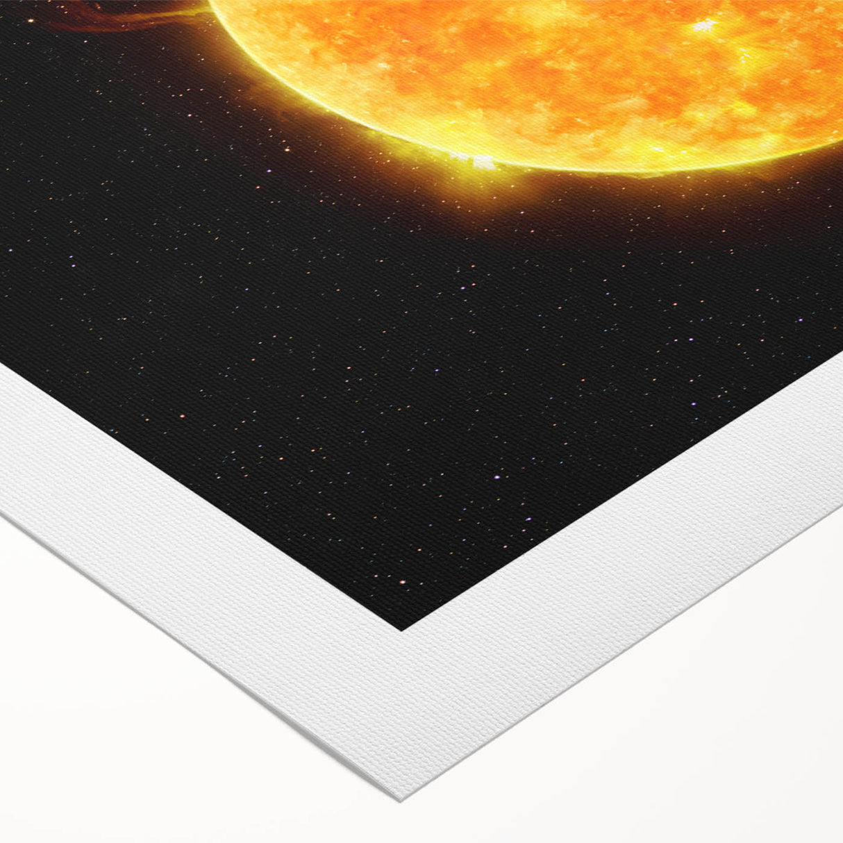 Detailed Sun in Space – Fiery Sun Wall Art with Solar Flares and Stars