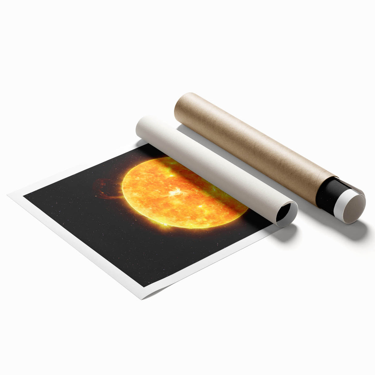 Detailed Sun in Space – Fiery Sun Wall Art with Solar Flares and Stars