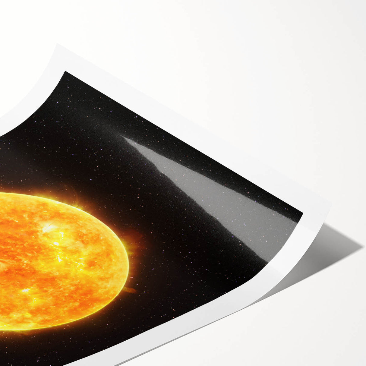 Detailed Sun in Space – Fiery Sun Wall Art with Solar Flares and Stars