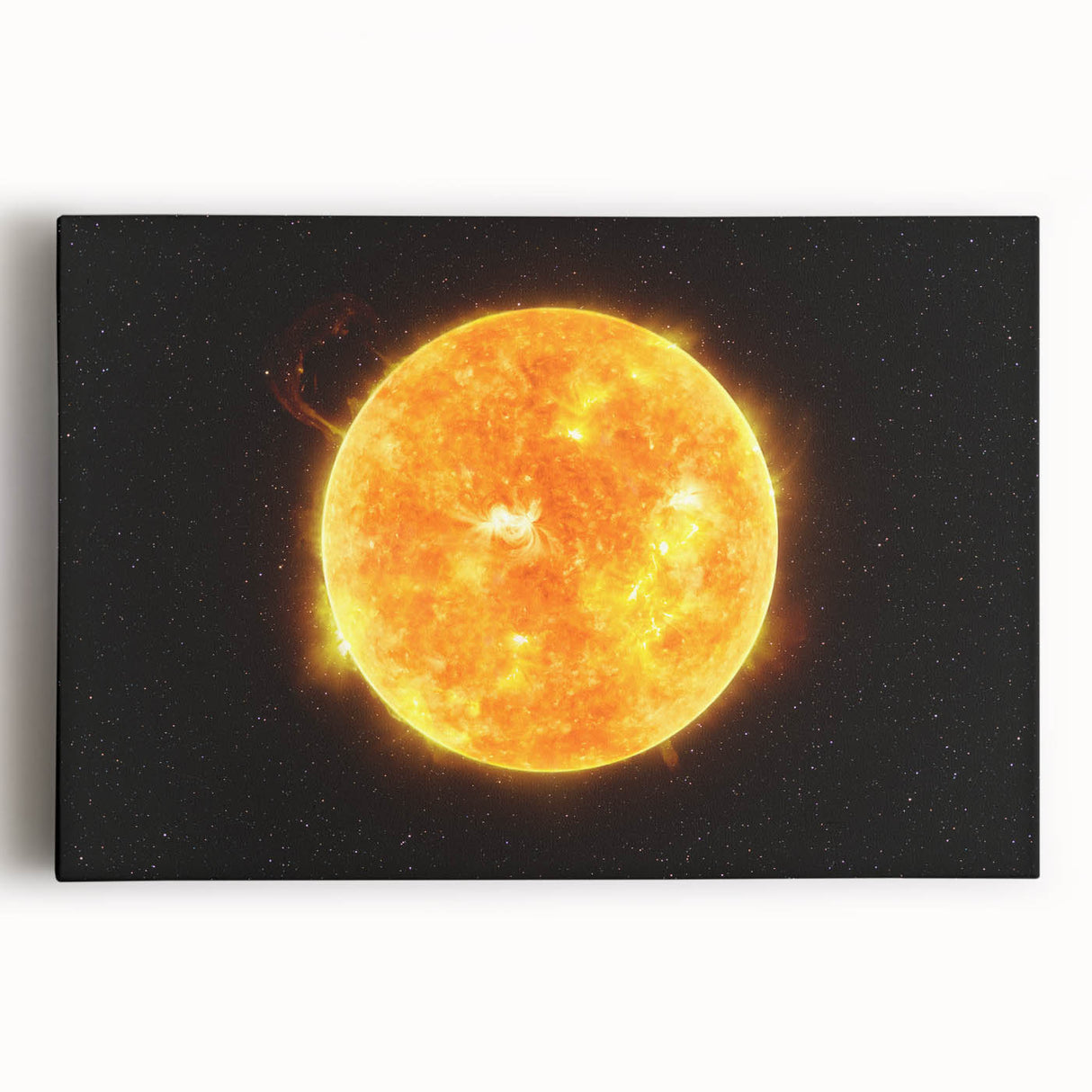 Detailed Sun in Space – Fiery Sun Wall Art with Solar Flares and Stars