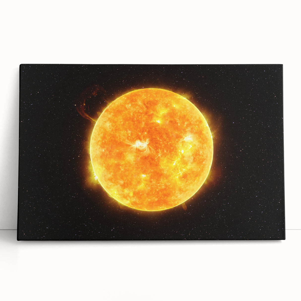 Detailed Sun in Space – Fiery Sun Wall Art with Solar Flares and Stars