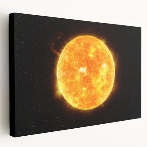 Detailed Sun in Space – Fiery Sun Wall Art with Solar Flares and Stars