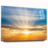 Radiant Sunrise Over Horizon – Peaceful Sun Wall Art with Blue Skies
