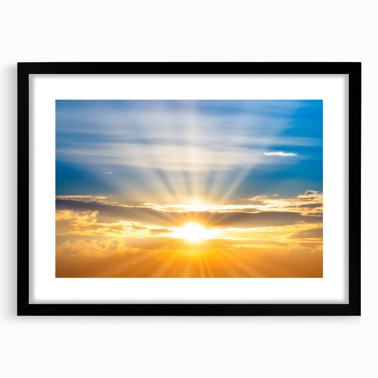 Radiant Sunrise Over Horizon – Peaceful Sun Wall Art with Blue Skies