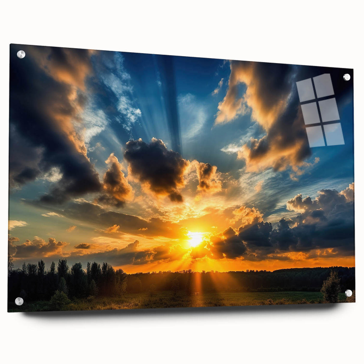 Vibrant Sunset Over Field – Stunning Sun Wall Art with Dramatic Sky