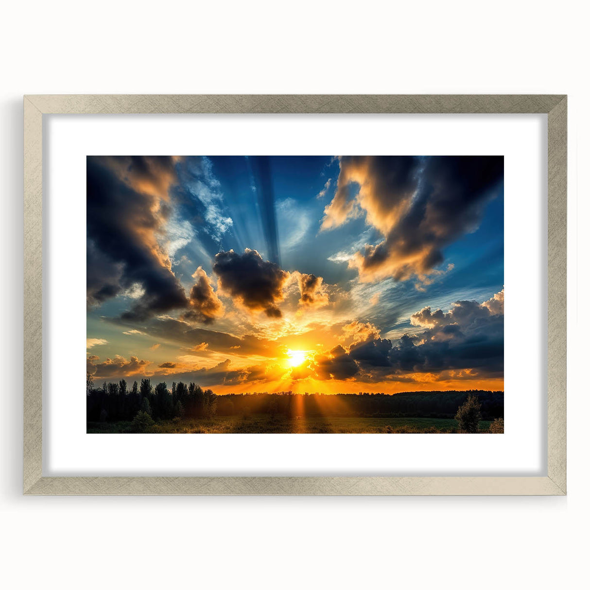 Vibrant Sunset Over Field – Stunning Sun Wall Art with Dramatic Sky