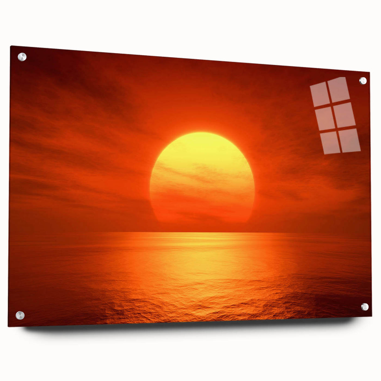 Vivid Sunset Over Ocean – Bold Sun Wall Art with Fiery Red Hues