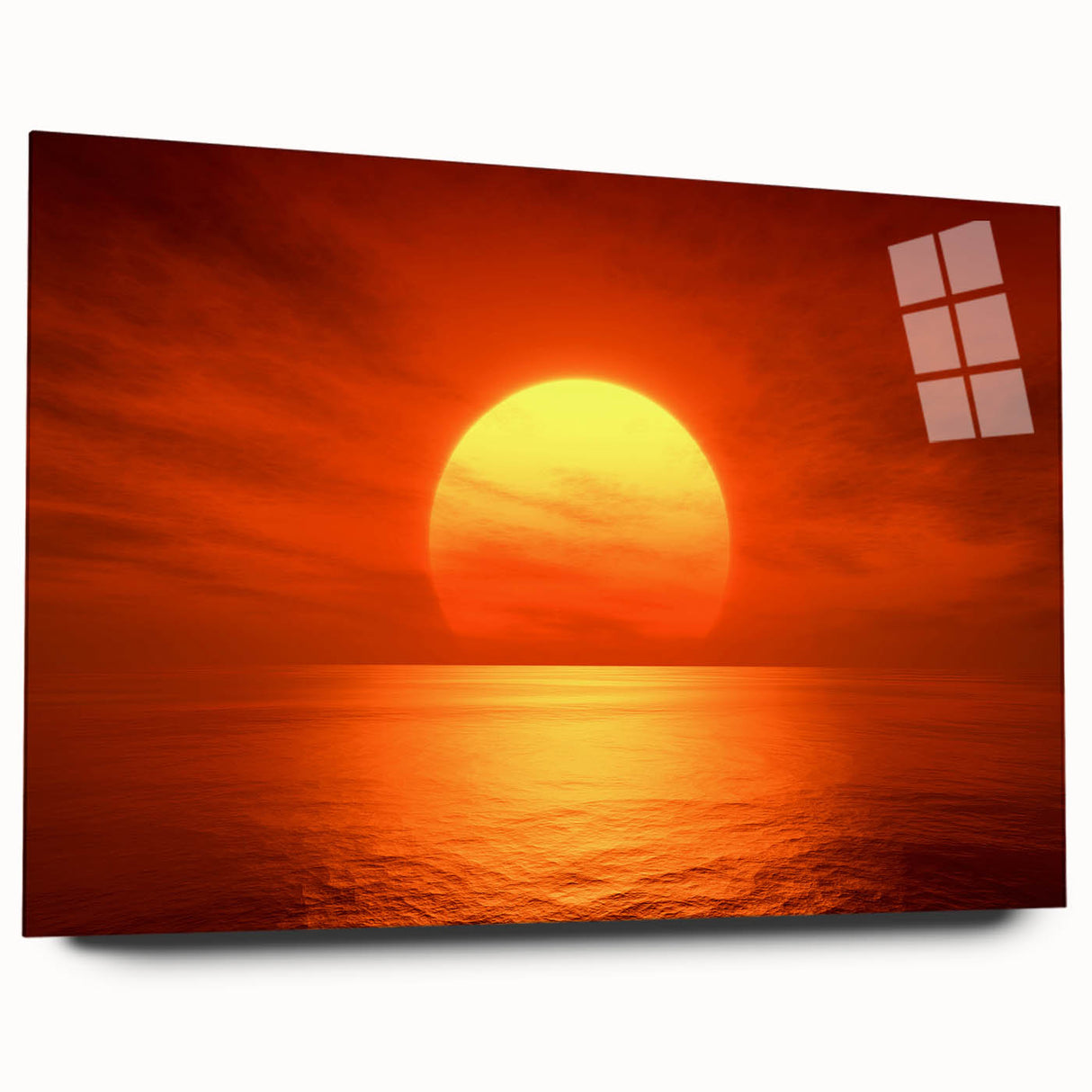 Vivid Sunset Over Ocean – Bold Sun Wall Art with Fiery Red Hues