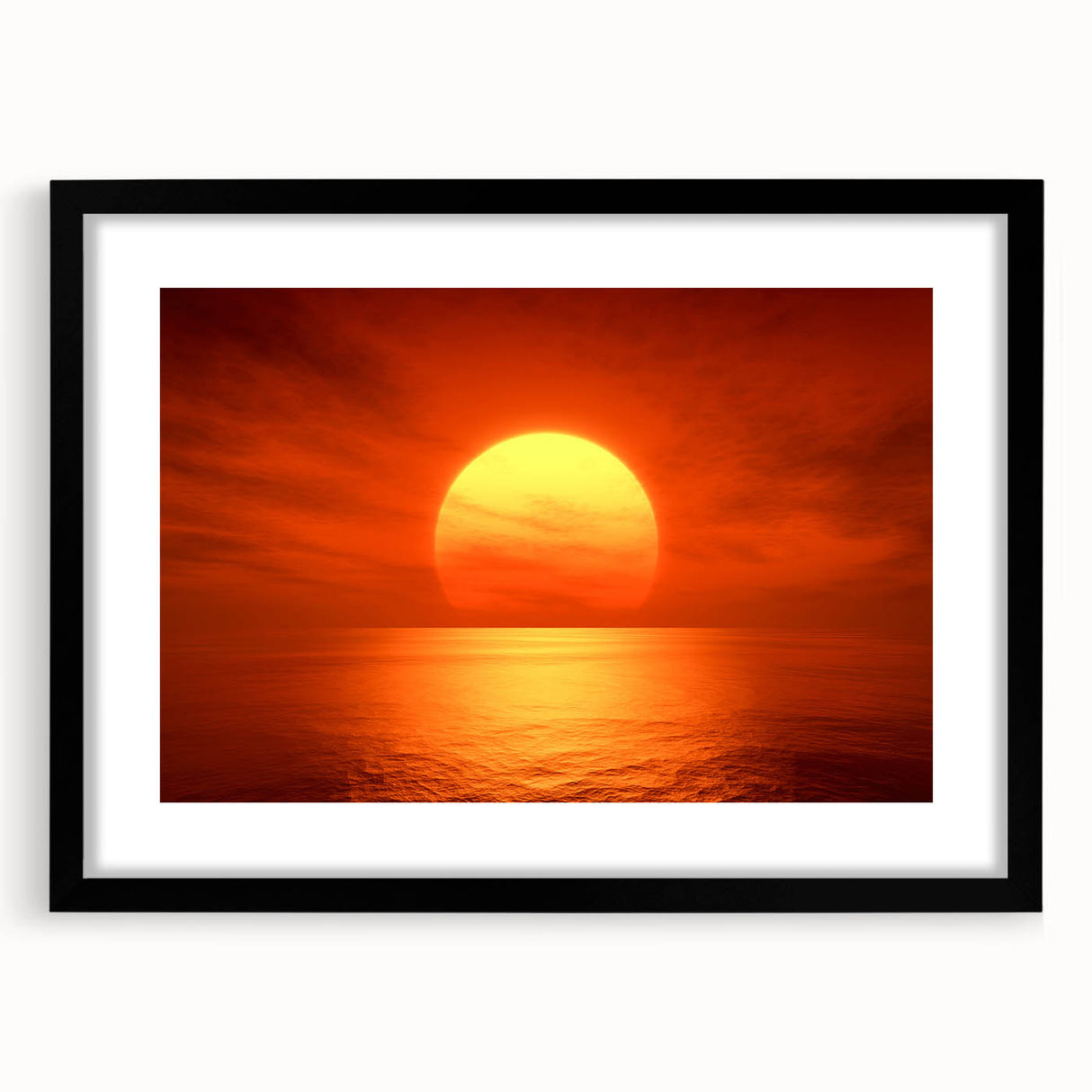 Vivid Sunset Over Ocean – Bold Sun Wall Art with Fiery Red Hues