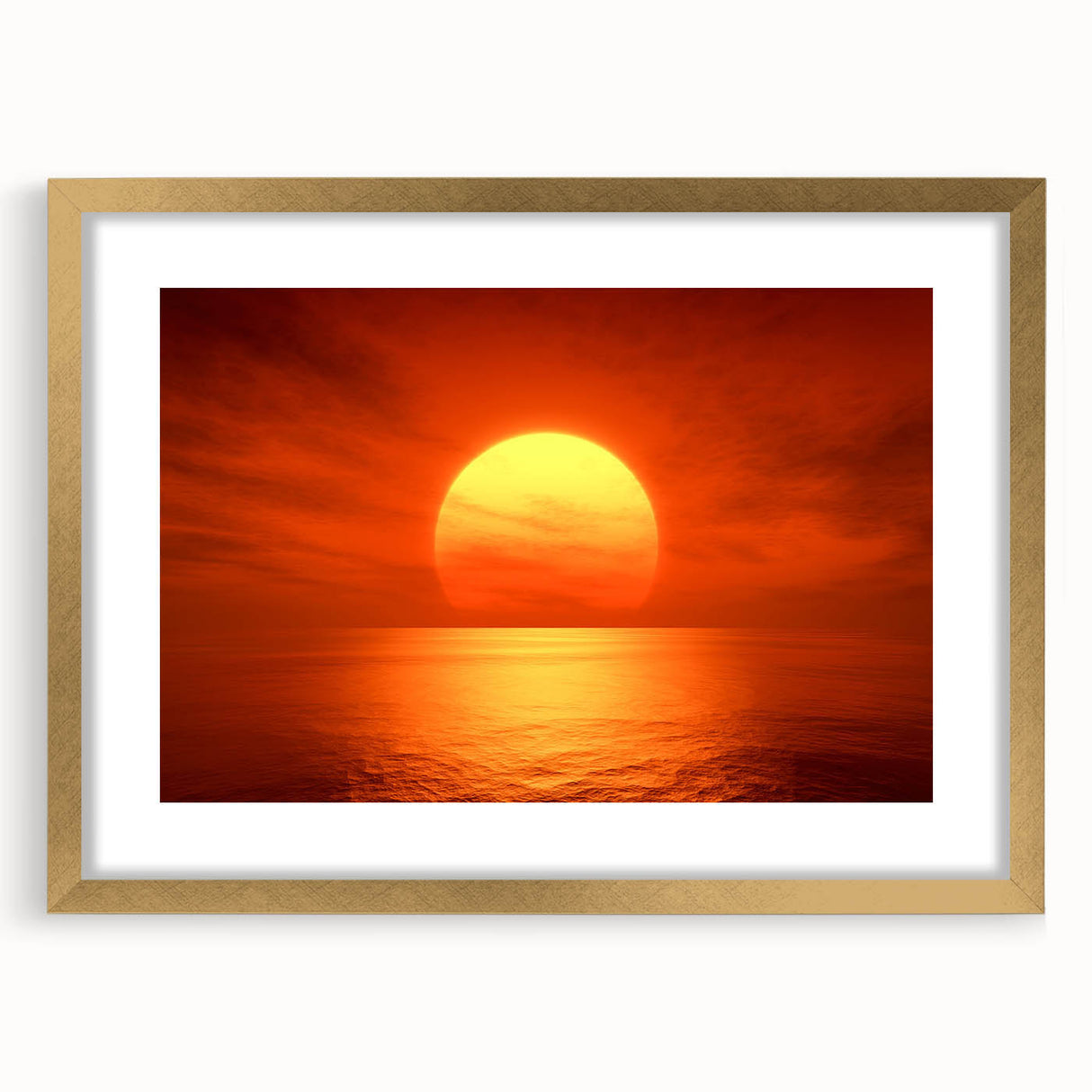 Vivid Sunset Over Ocean – Bold Sun Wall Art with Fiery Red Hues
