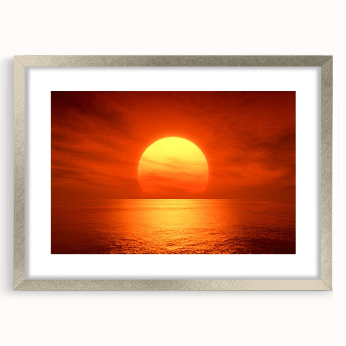 Vivid Sunset Over Ocean – Bold Sun Wall Art with Fiery Red Hues