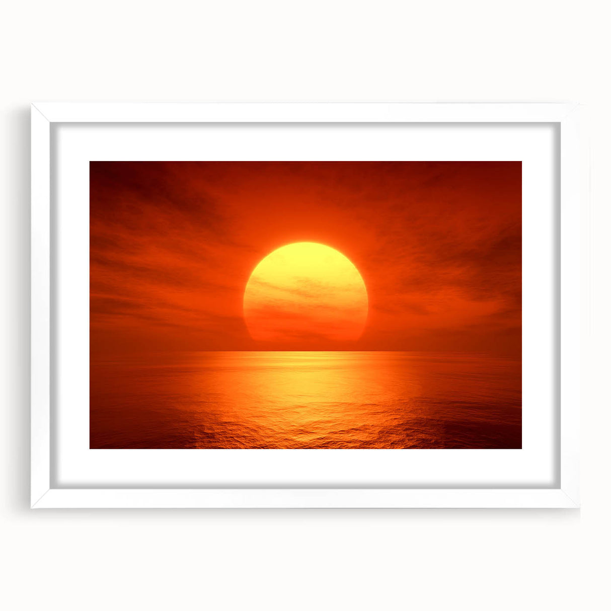 Vivid Sunset Over Ocean – Bold Sun Wall Art with Fiery Red Hues