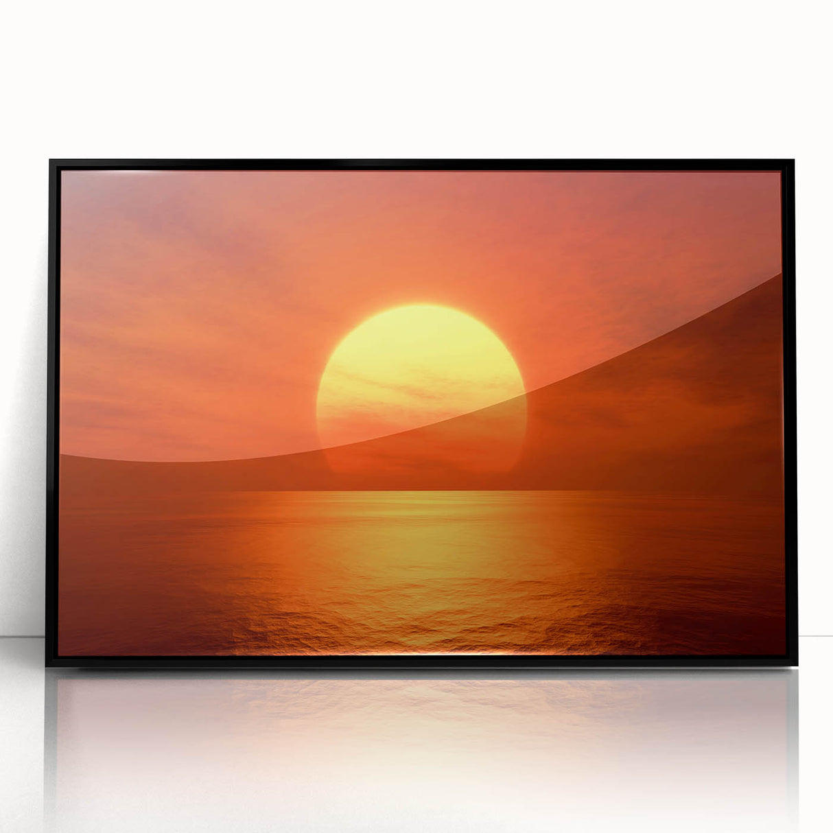 Vivid Sunset Over Ocean – Bold Sun Wall Art with Fiery Red Hues