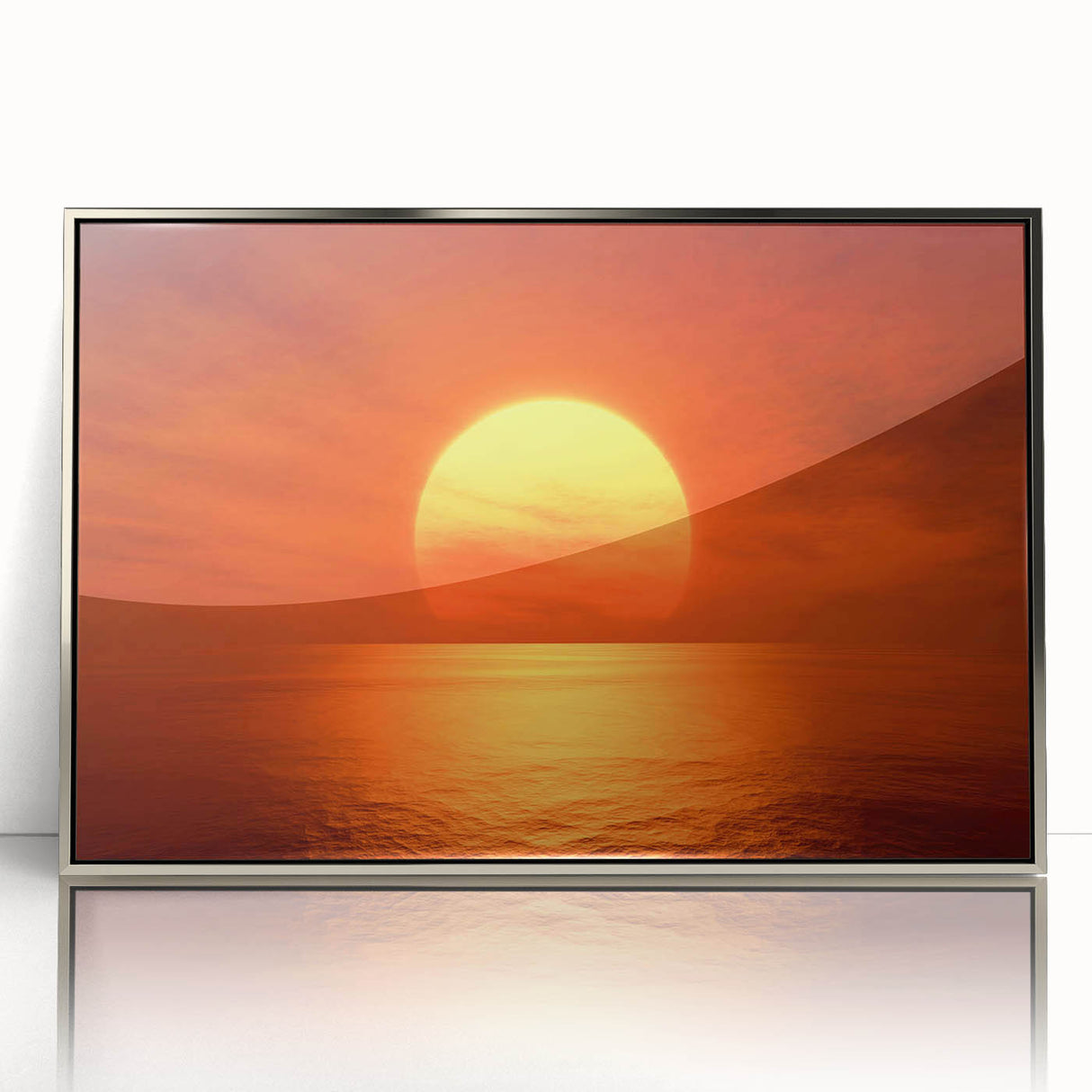 Vivid Sunset Over Ocean – Bold Sun Wall Art with Fiery Red Hues