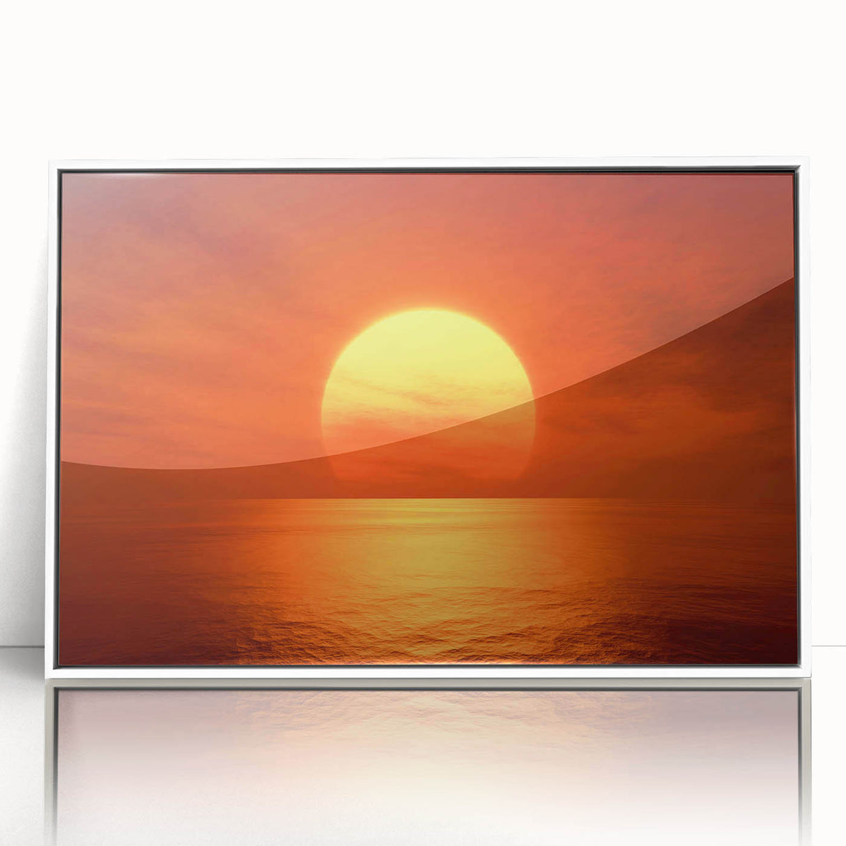 Vivid Sunset Over Ocean – Bold Sun Wall Art with Fiery Red Hues