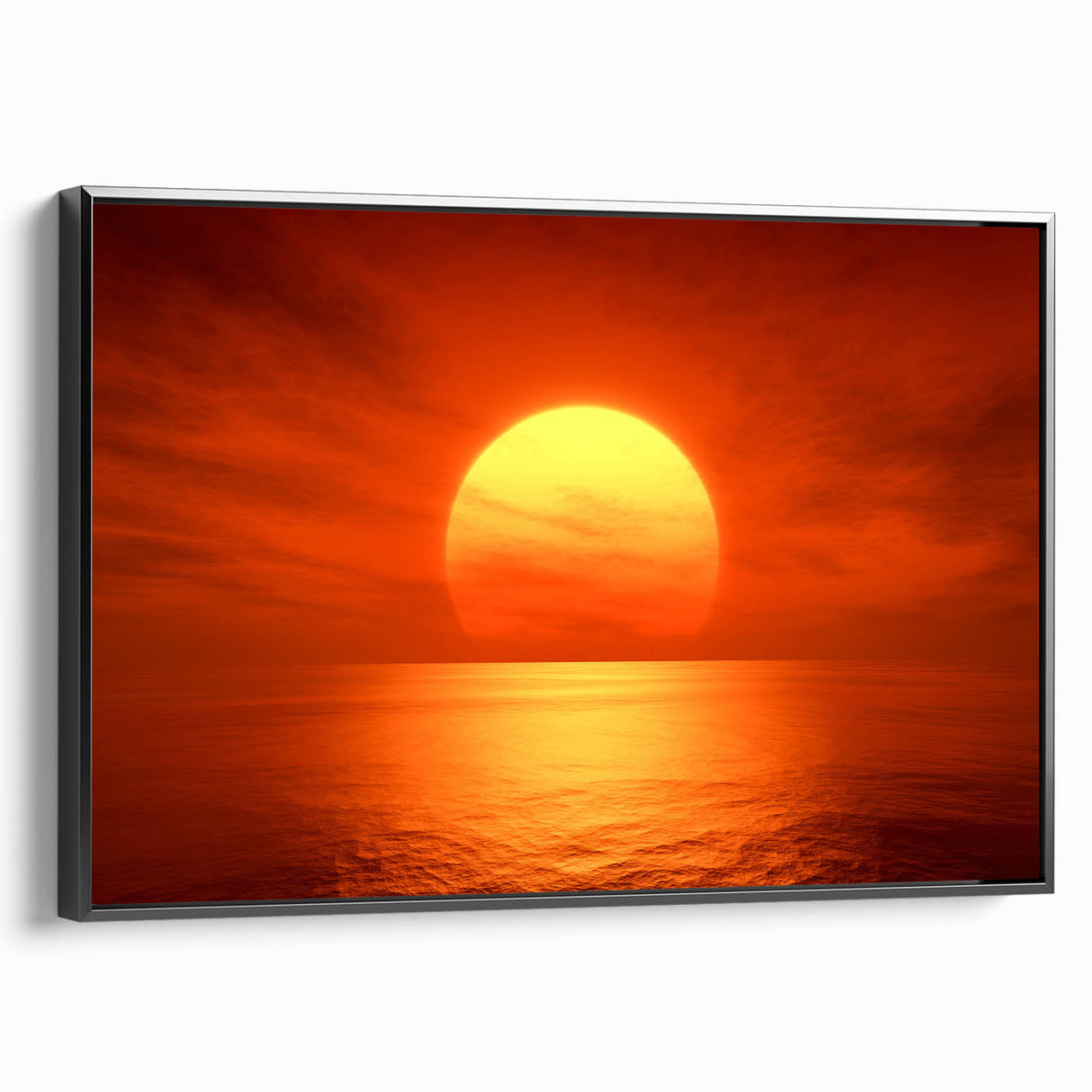 Vivid Sunset Over Ocean – Bold Sun Wall Art with Fiery Red Hues