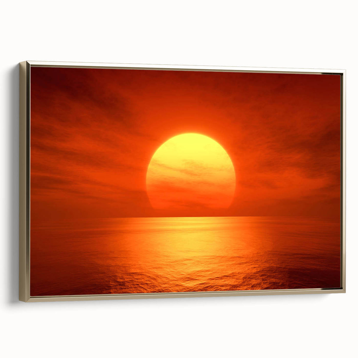 Vivid Sunset Over Ocean – Bold Sun Wall Art with Fiery Red Hues