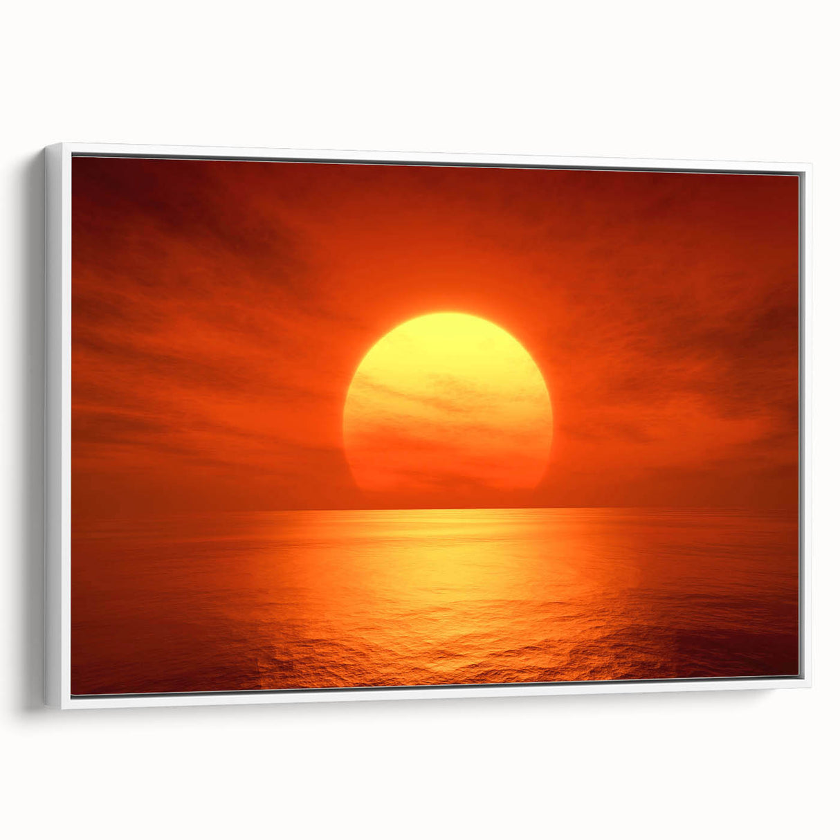 Vivid Sunset Over Ocean – Bold Sun Wall Art with Fiery Red Hues