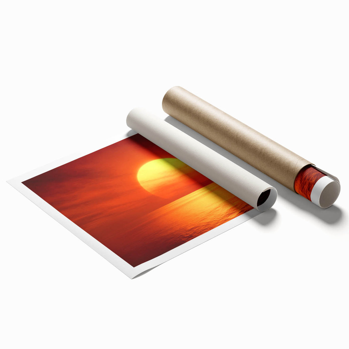 Vivid Sunset Over Ocean – Bold Sun Wall Art with Fiery Red Hues