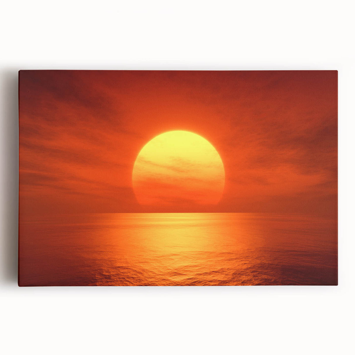 Vivid Sunset Over Ocean – Bold Sun Wall Art with Fiery Red Hues