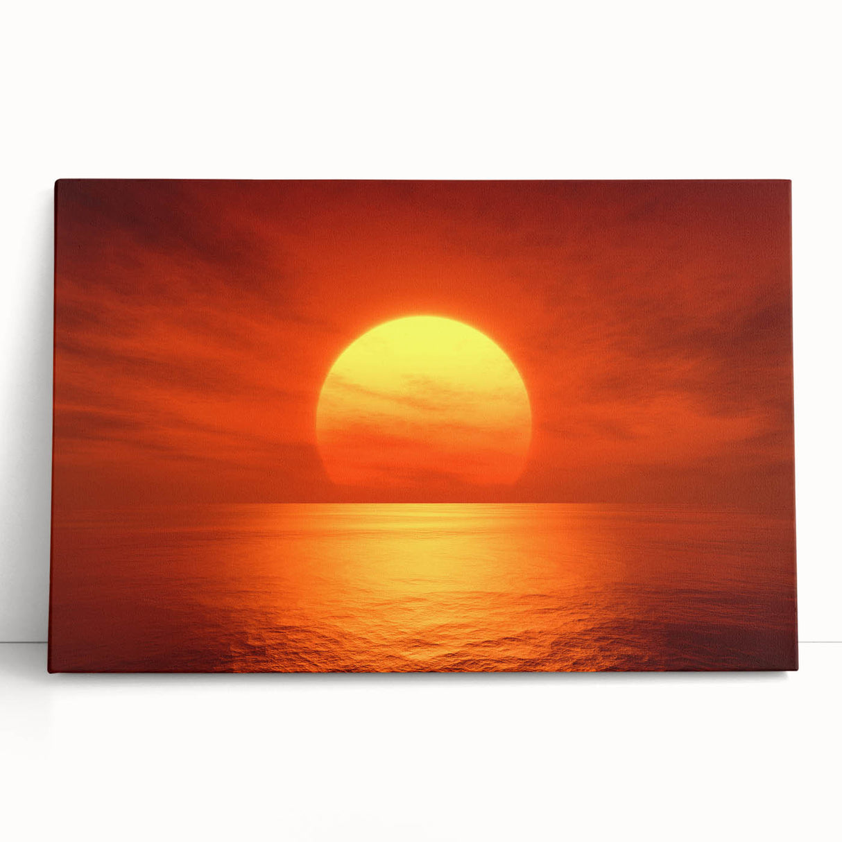 Vivid Sunset Over Ocean – Bold Sun Wall Art with Fiery Red Hues