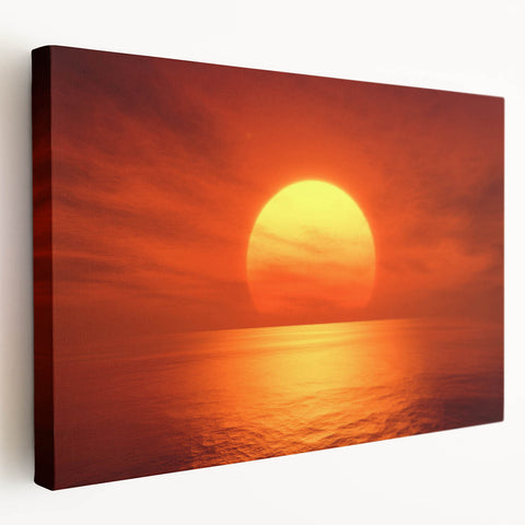 Vivid Sunset Over Ocean – Bold Sun Wall Art with Fiery Red Hues