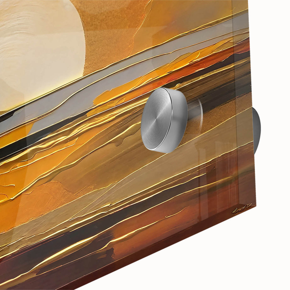 Abstract White Sun Over Golden Horizon – Modern Sun Wall Art