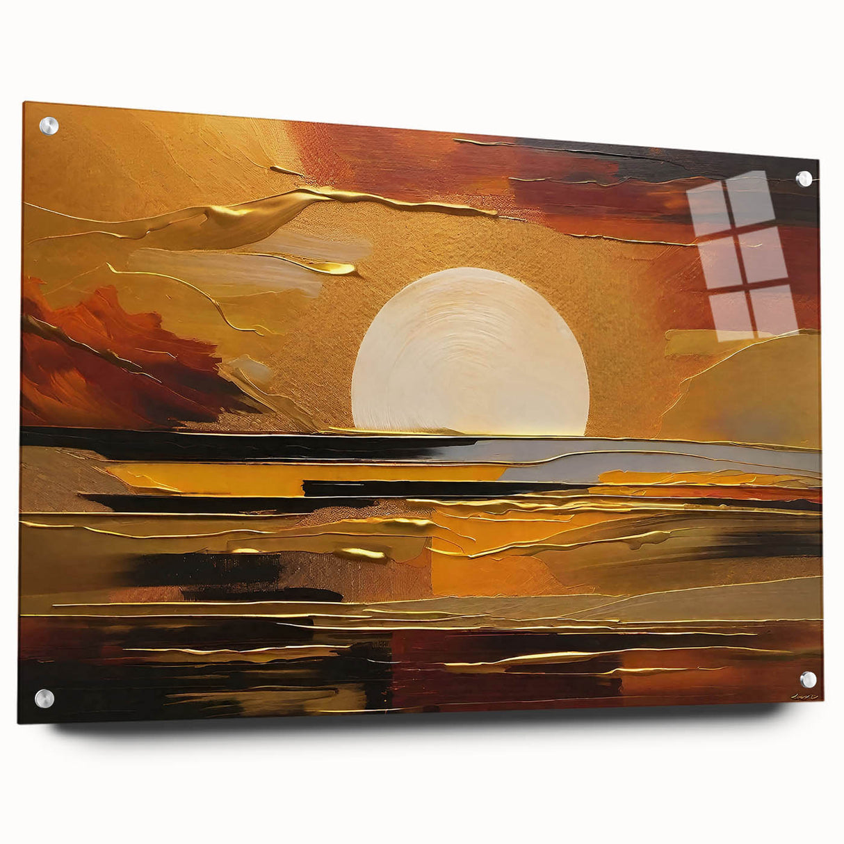 Abstract White Sun Over Golden Horizon – Modern Sun Wall Art