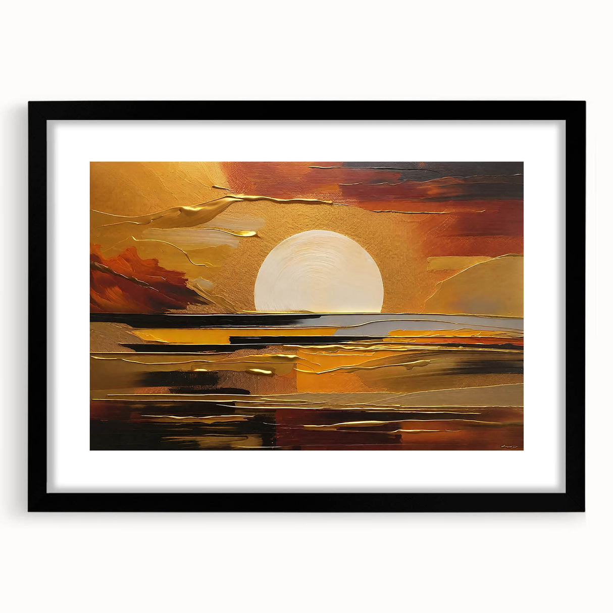 Abstract White Sun Over Golden Horizon – Modern Sun Wall Art