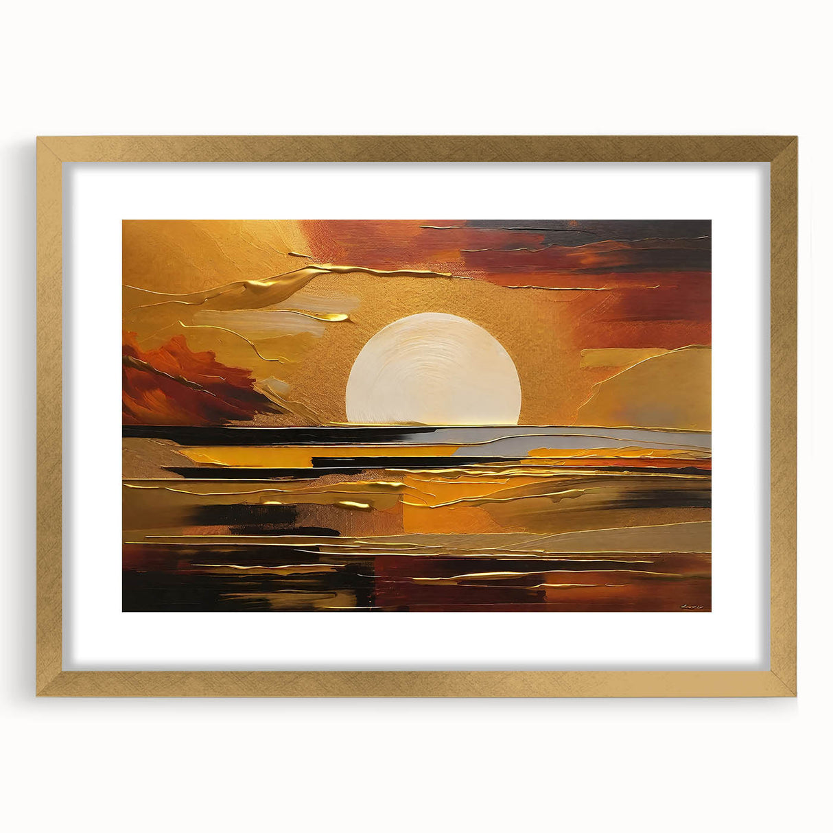 Abstract White Sun Over Golden Horizon – Modern Sun Wall Art