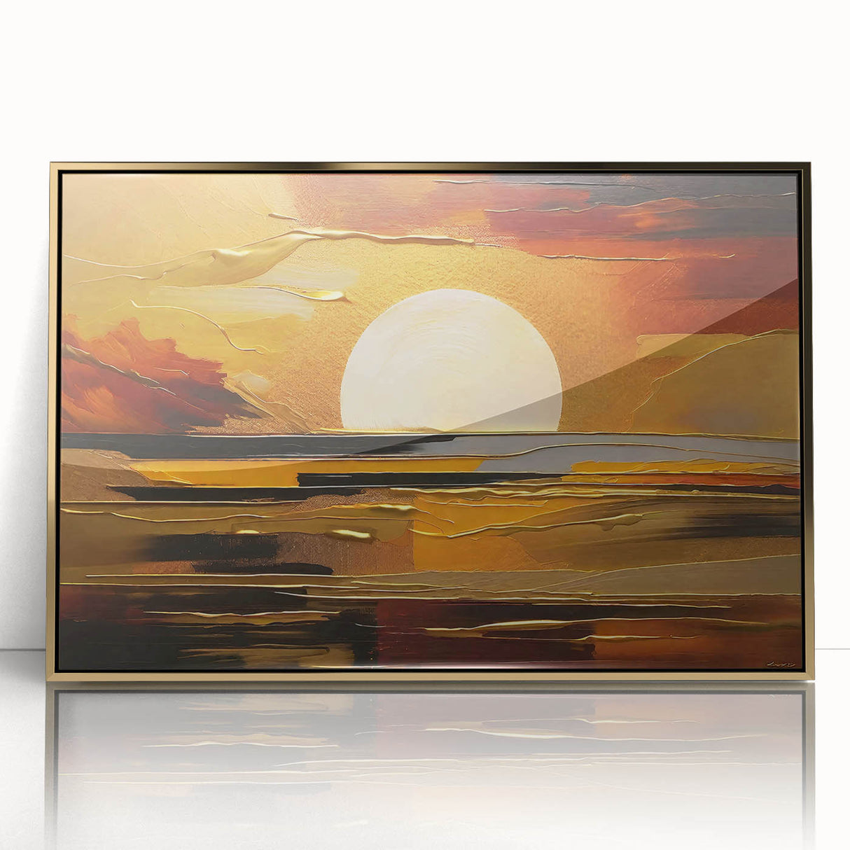 Abstract White Sun Over Golden Horizon – Modern Sun Wall Art