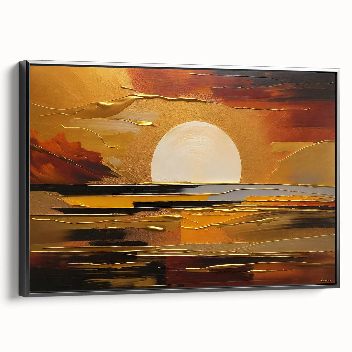 Abstract White Sun Over Golden Horizon – Modern Sun Wall Art