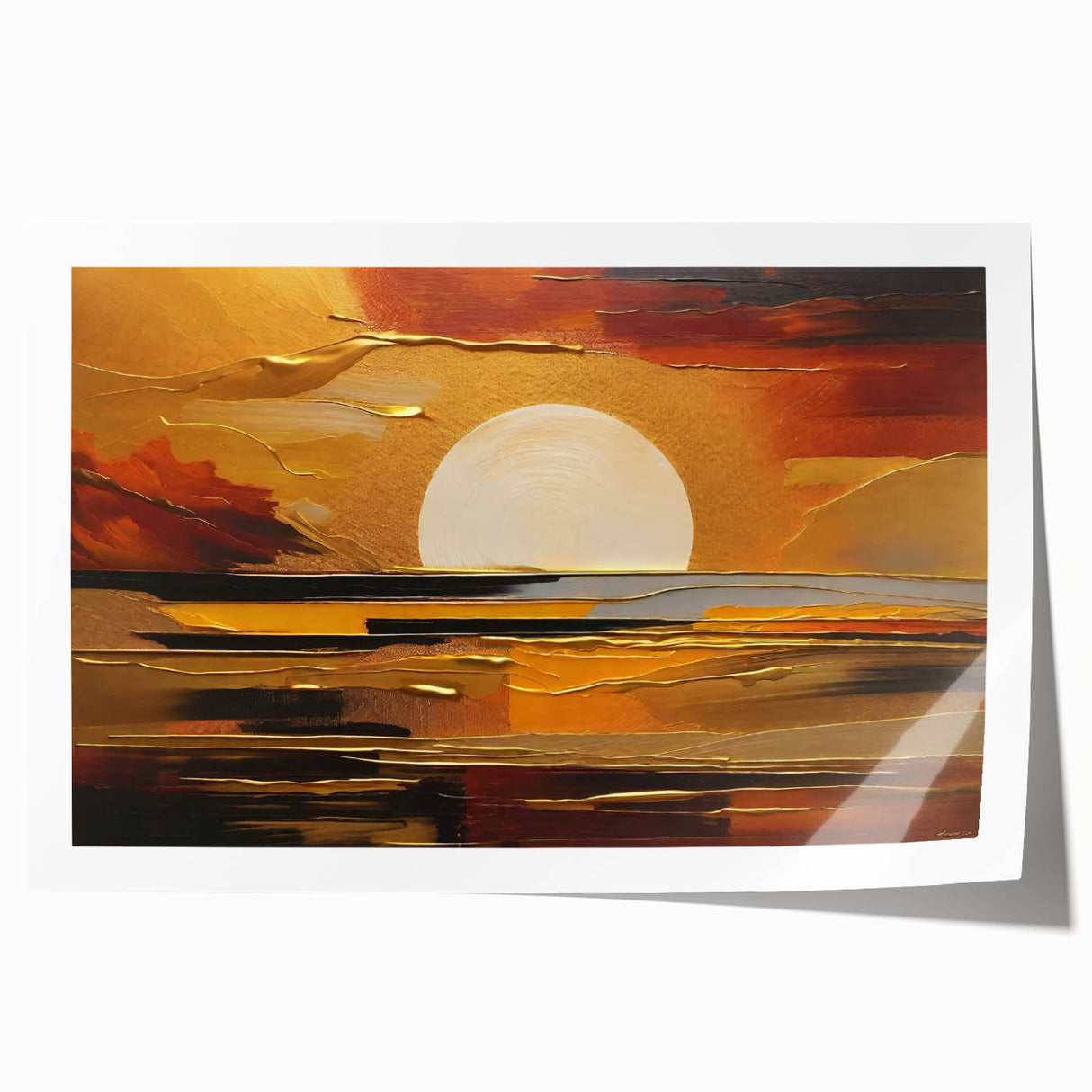 Abstract White Sun Over Golden Horizon – Modern Sun Wall Art