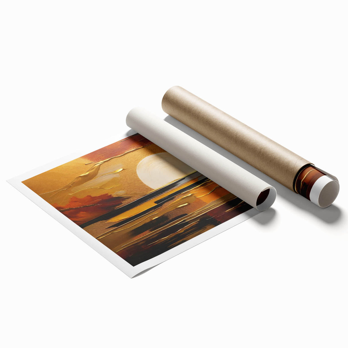 Abstract White Sun Over Golden Horizon – Modern Sun Wall Art