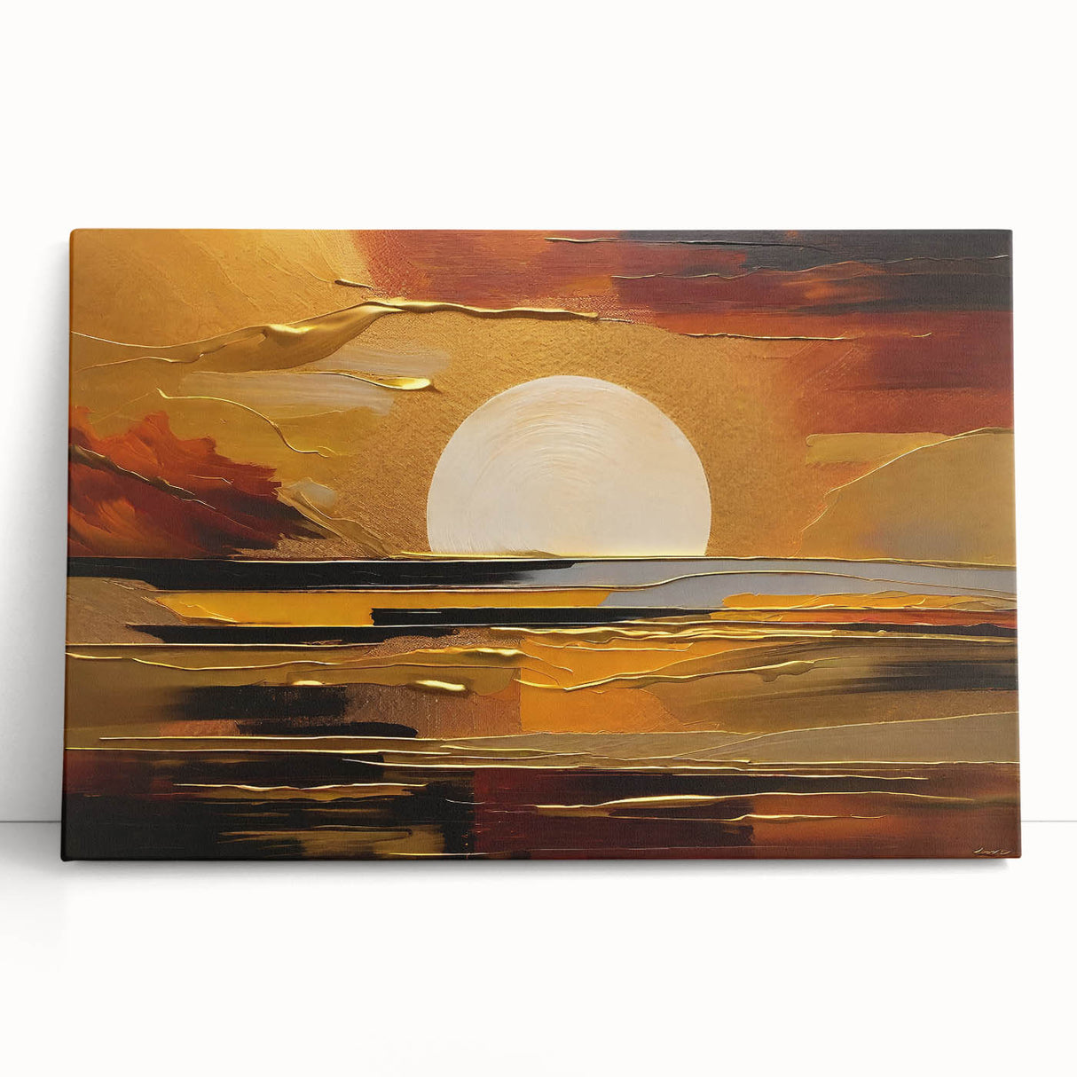 Abstract White Sun Over Golden Horizon – Modern Sun Wall Art