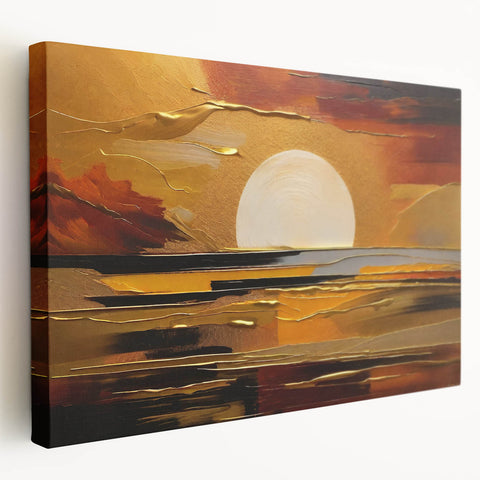 Abstract White Sun Over Golden Horizon – Modern Sun Wall Art
