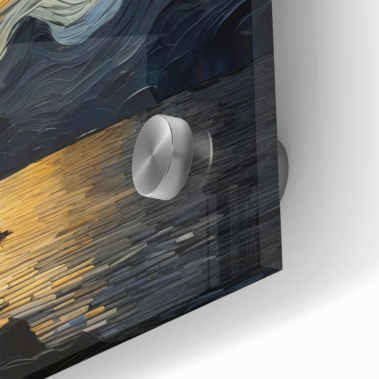 Abstract Swirling Sun Over Lake – Dynamic Sun Wall Art in Gold and Navy
