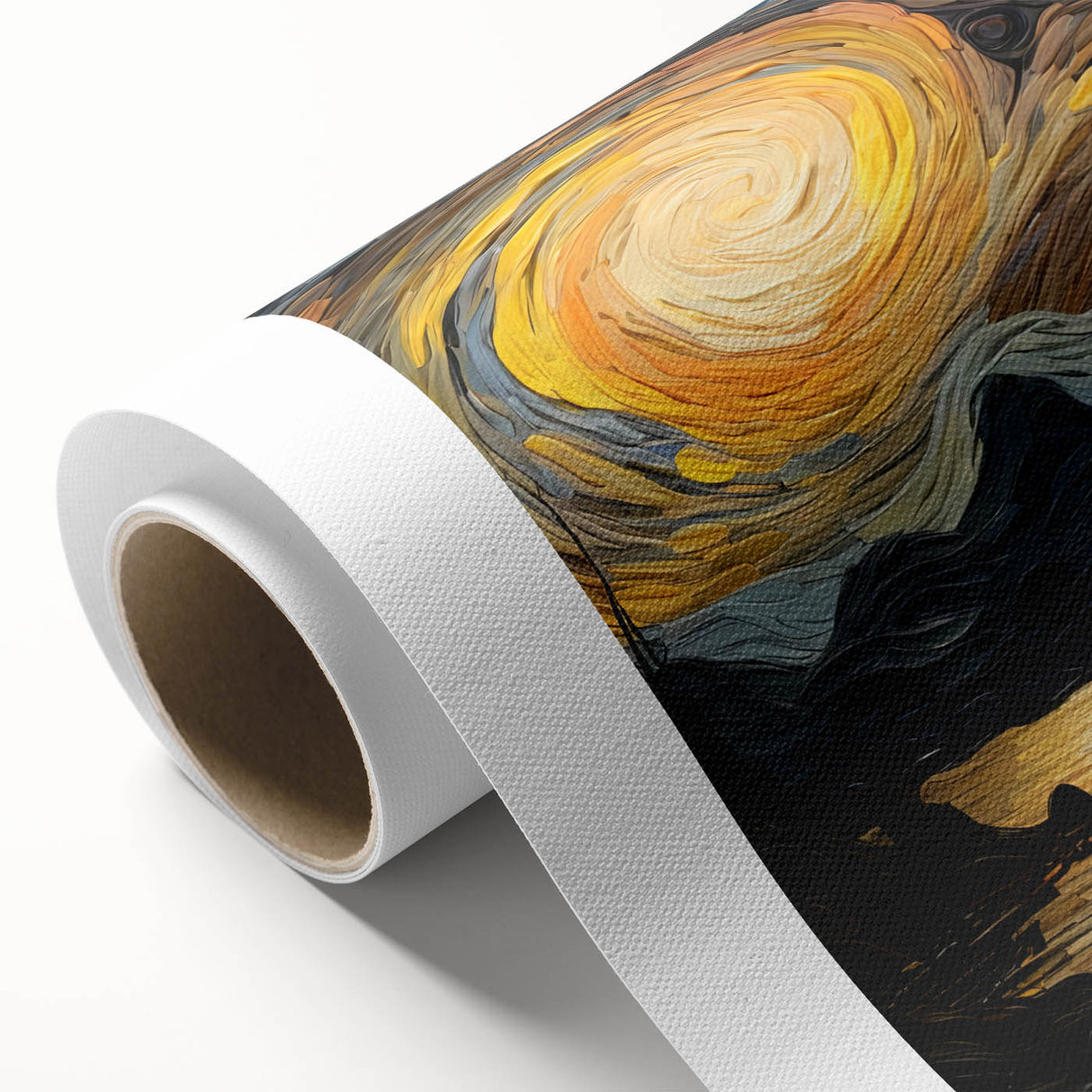 Abstract Swirling Sun Over Lake – Dynamic Sun Wall Art in Gold and Navy