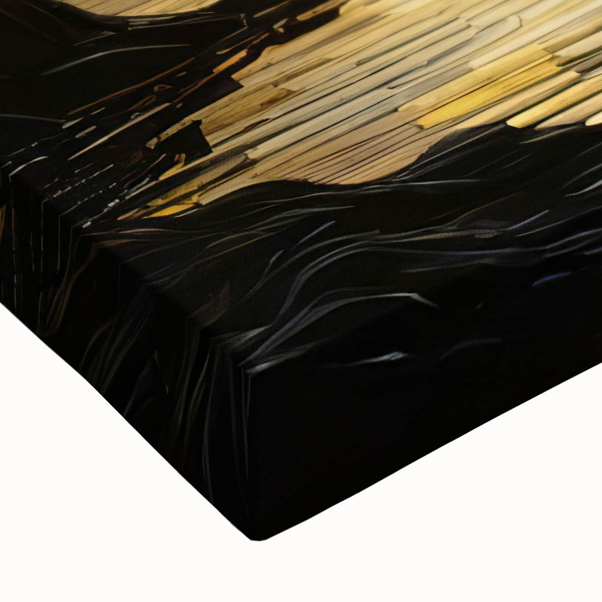 Abstract Swirling Sun Over Lake – Dynamic Sun Wall Art in Gold and Navy