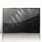 Framed acrylic artwork showcasing a sleek silver design, ideal for modern home decor. The front view highlights its glossy finish and contemporary style, perfect for enhancing any room's aesthetic.