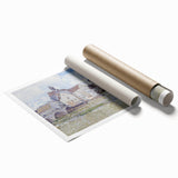 Extra large rolled print of a floral scene in soft pastel shades, ideal for classy bathroom wall art.
