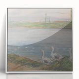 Art deco style modern art wall decor depicting a serene landscape, printed on a framed acrylic, ideal for nursery wall art.