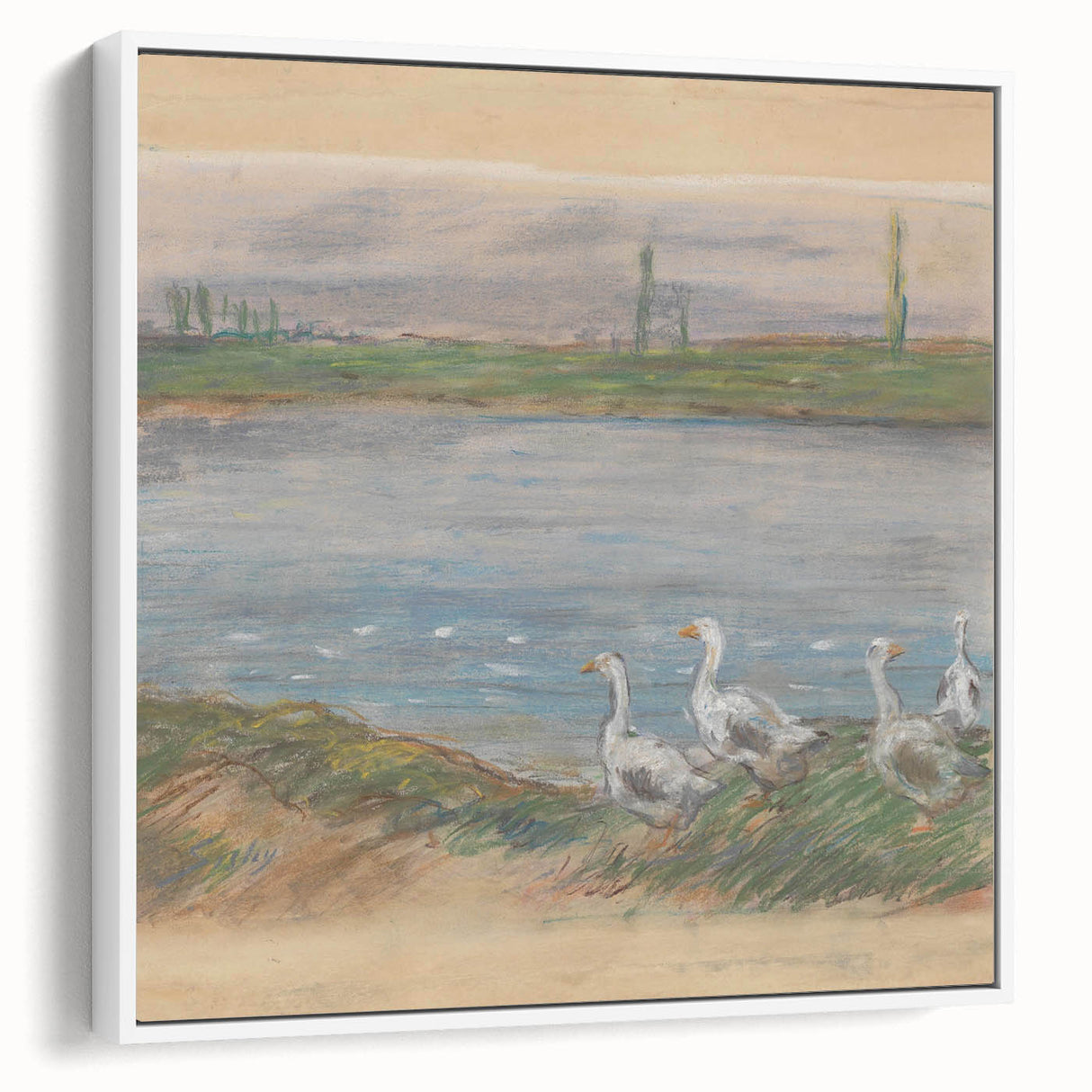 Vintage poster art featuring Alfred Sisley's landscape on a framed canvas, with bright, colorful details.