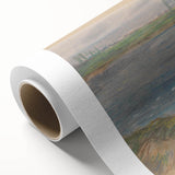 Art Deco-style poster featuring a serene landscape in soft pastel colors, printed on rolled canvas.