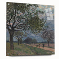 Acrylic print of Alfred Sisley's impressionist landscape in soft green and blue tones, ideal for dining room decor.