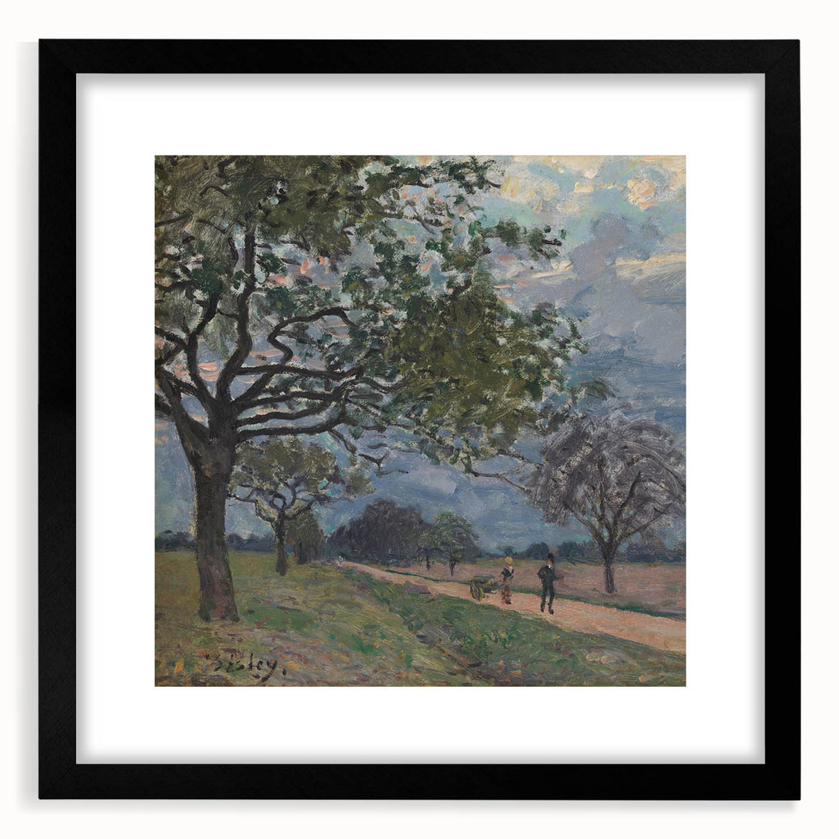 Extra large abstract art print featuring textured, colorful art in a black frame, ideal for living room decor.