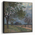 Black and white framed canvas featuring a vintage landscape painting, ideal for bedroom wall decor.